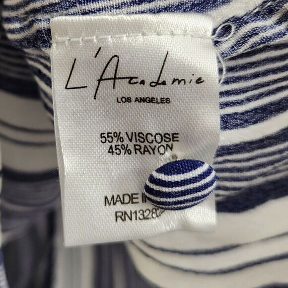 L’Academie Revolve‎ Blouse Small Blue & White Striped Top Ruffled Tie Neck - Picture 4 of 9